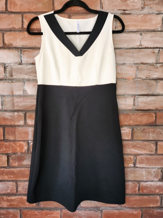 Blue Sky Dresses & Skirts - Blue Sky Black and Cream V-Neck Midi Dress
